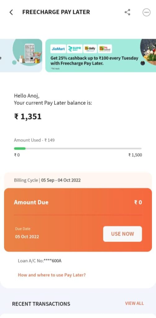 Freecharge Paylater App